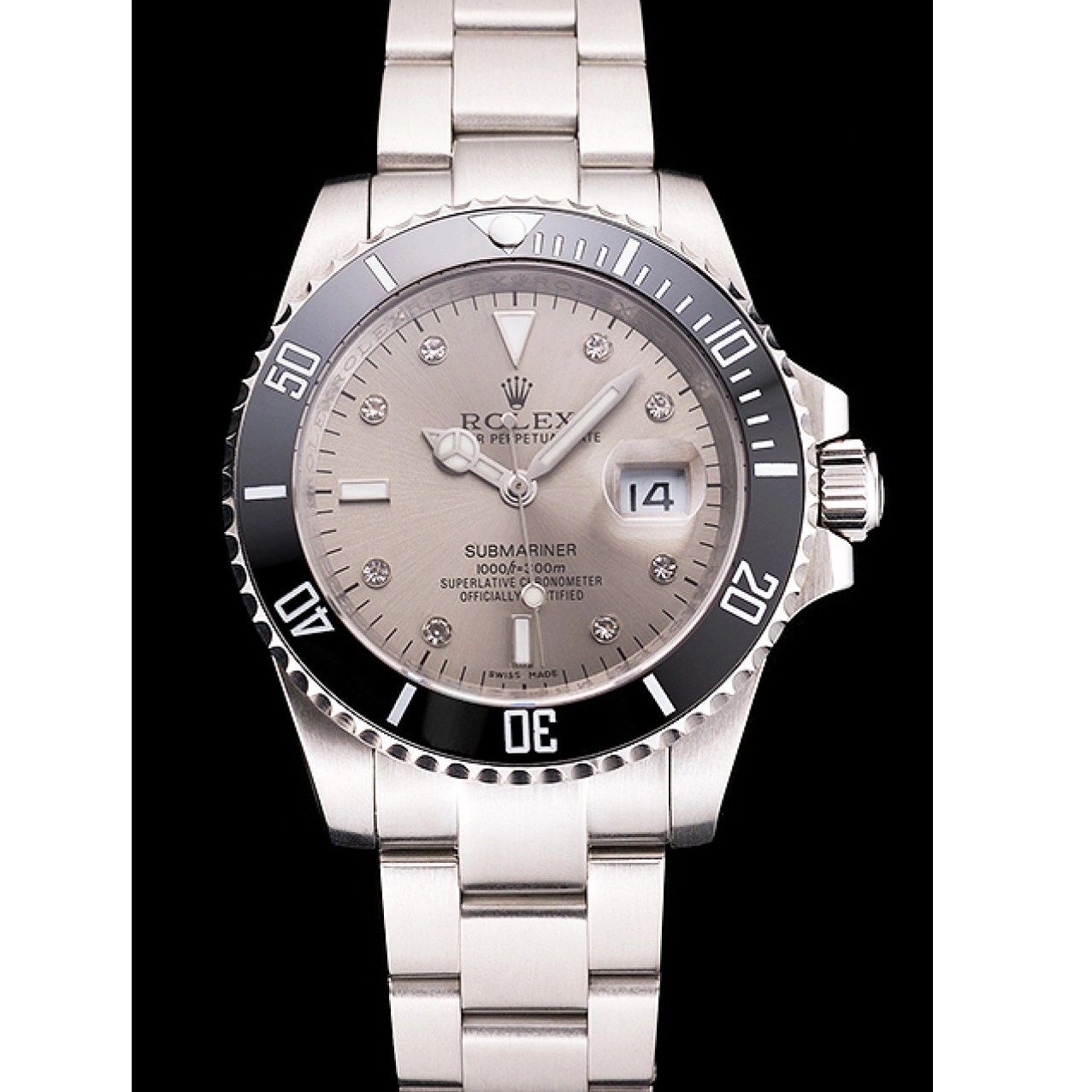 Aaa replica watch Case Stainless Silver Dial Steel Submariner Rolex And Swiss Bracelet Bezel Markings Diamond Black 0619